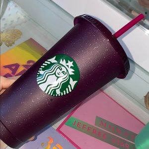 Purple glitter reusable venti cold cup